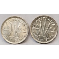 AUSTRALIA 1960 and 1964 . THREEPENCE . EXTREMELY COLLECTABLE